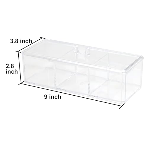 ZEXALOR Clear Bathroom Dresser Organizer - Cotton Ball Swab Holder with 3 Divided Compartments&Lid, , Waterproof Transpare...