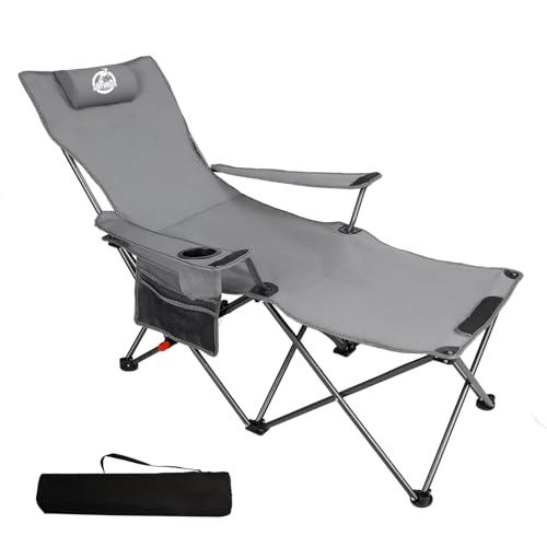 Northroad Foldable Camping Chair w/Foot Rest, Outdoor 6 Legged Beach Chair w/Footrest, Adjustable 90°- 135° Reclining Loun...