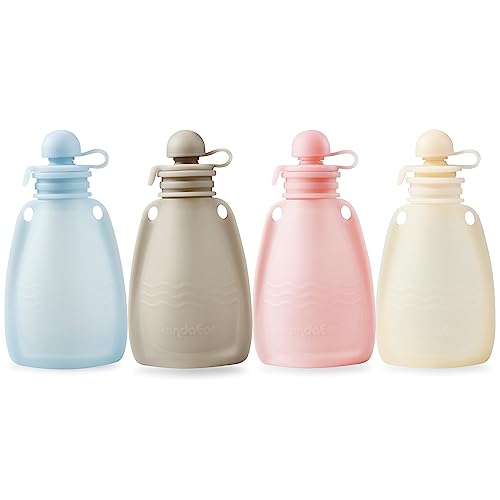 PandaEar Reusable Silicone Baby Food Pouches, 4 Pack Squeeze Pouches for Toddler Kids, BPA-Free Silicone Refillable Baby F...