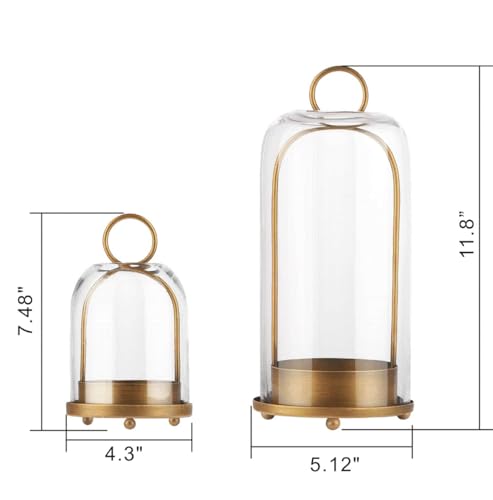 5" & 4" Wide Versatile Metal Candle Holder with Handmade Sturdy Glass Dome in Brass for Pillar Candle & Plants, 5.1" xH11....