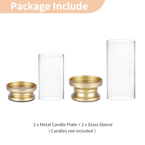 NUPTIO Hurricane Candle Holder Gold: Pillar Candle Holders with Clear Glass Sleeve - Set of 2 Decorative Brass Metal Pilla...