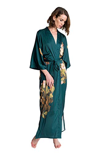 OLDSHANGHAI Luxury Kimono Robe for Women | Long Floral Robe | Original Design | Removable Waist Tie Closure