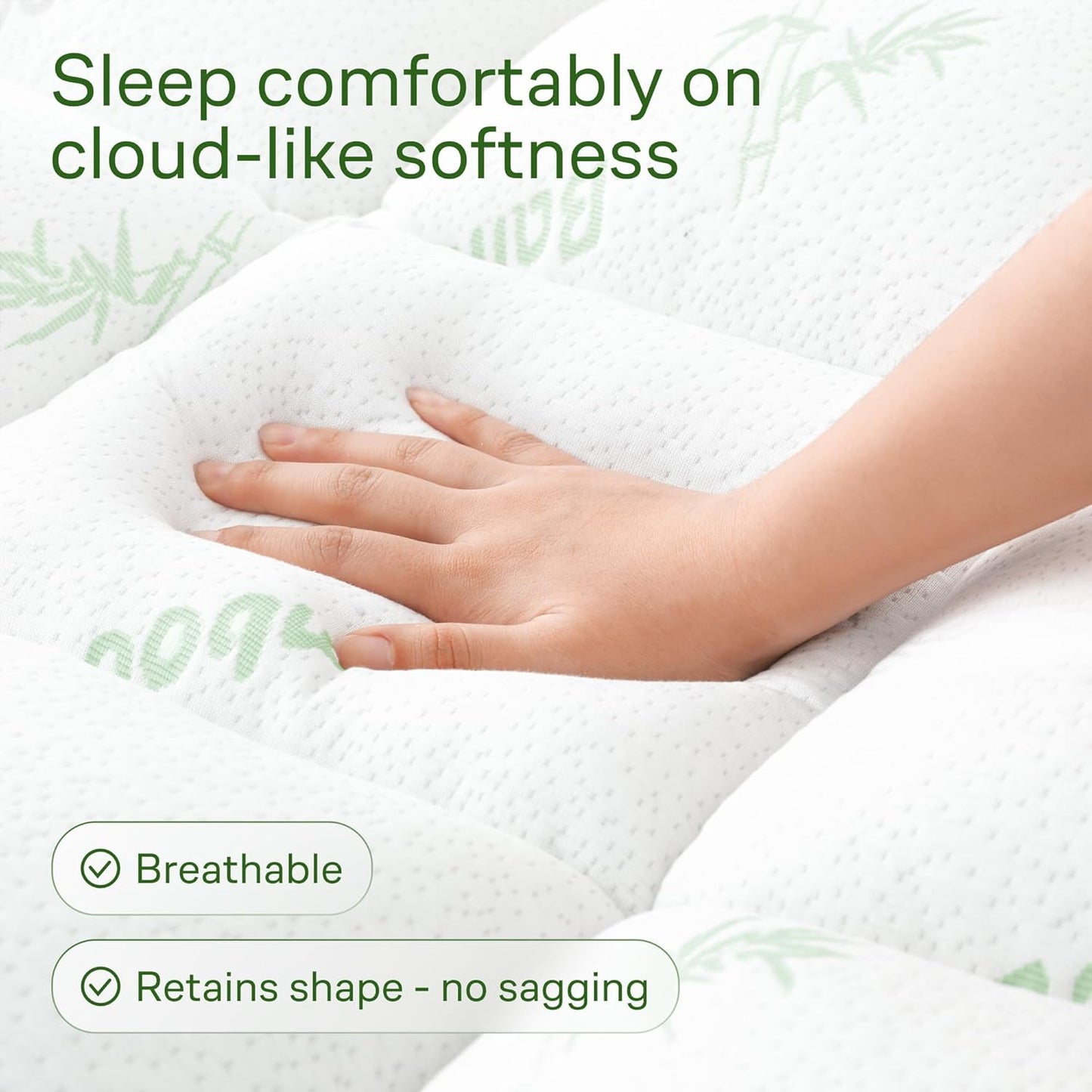 Sleep Solution Ultra Soft Queen Size Mattress Topper - Rayon Derived From Bamboo Pillow Top Mattress Pad For Back Pain Relief - Naturally Cooling For Hot Sleepers, Green