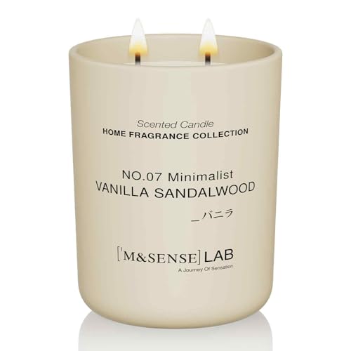 M&SENSE Natural Soy Large Candle| Vanilla Sandalwood | 16.6 oz, 95H Burn | Mini Spring Scented Candles for Relaxation, Val...