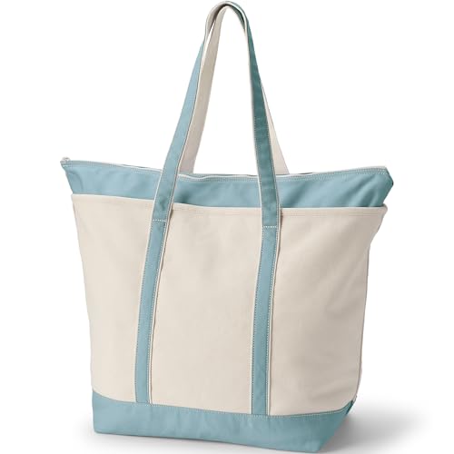 Lands' End Zip Top Long Handle Canvas Tote Bag