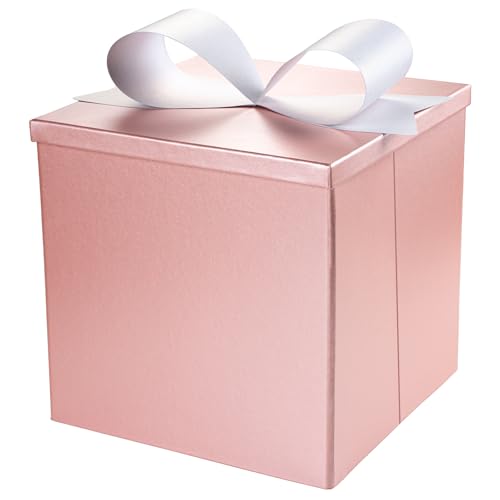 BIOBROWN Medium Gift Boxes with Lids for Presents, 9x9x9 Inches Pink Collapsible Gift Box for Valentine's Day, Birthday, W...