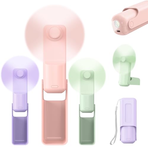 VanSmaGo 3 Pcs Portable Handheld Fans, 3 IN 1 USB-C Rechargeable [10H Working time] Mini Fan with 3 Speed, Flashlight, Lan...