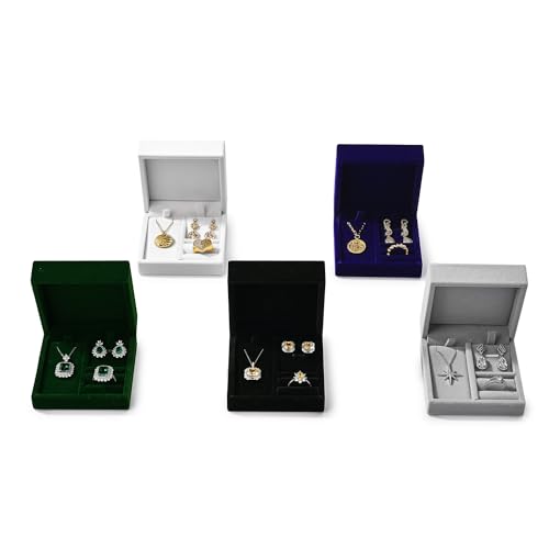 Papten 3-in-1 Velvet Jewelry Set Gift Box: Earring, Ring, Necklace Boxes - Small Jewelry Storage for Travel, Birthday, Mot...