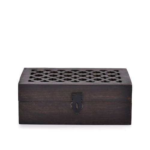 BHAVATU Mango Wood Decorative Wooden Box with Hinged Lid Ideal for Keepsakes, Trinkets, Jewelry and Other Stash (8" x 5" x...