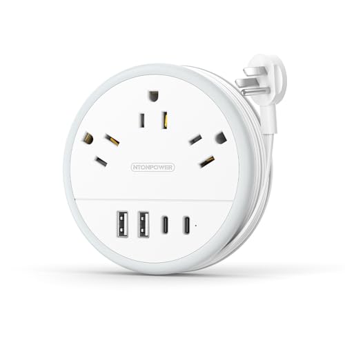 NTONPOWER Travel Power Strip, Travel Essentials, Cruise Essentials 3 Outlets 4 USB Ports(2 USB C), 4FT Wrapped Around Exte...