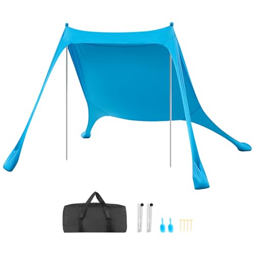 VEVOR Beach Tent Sun Shelter, UPF50+ Sun Protection, 6.6 ft Tall, 7.5x7.5 ft, Easy Pop Up Beach Canopy with Sandbags, Stab...