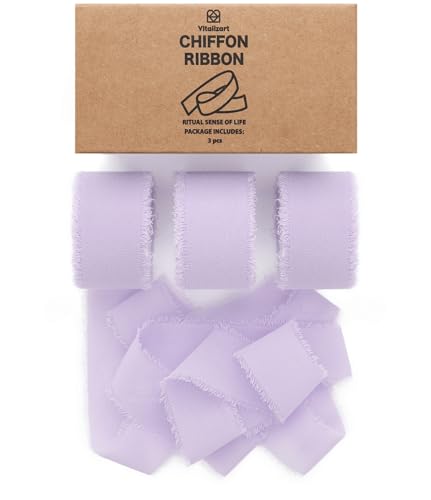 Vitalizart Lavender Purple Chiffon Silk Ribbon 1" x 21 Yd Fringe Fabric Package (3 Rolls * 7 Yd) for Wedding Invitations B...