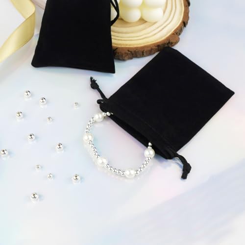10 Pieces Velvet Drawstring Jewelry Pouches - Gift Bags for Wedding Party Favors, Candy, Christmas - Small Cloth Bags (Black)