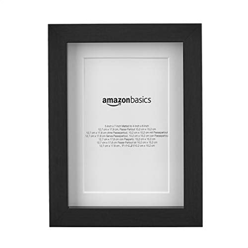 Amazon Basics Rectangular Picture Frame with Glass, 5" x 7", Wall Hanging or Tabletop Display, Mat for 4" x 6" Photo, Blac...