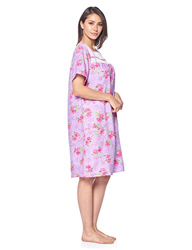 Casual Nights Women's Zipper Front House Dress Short Sleeve Woven Housecoat Duster Lounger Robe with Pockets