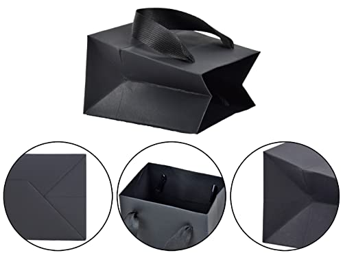HUAPRINT 30 Pack Black Gift Bags with Ribbon Handles,4x2.75x4.5 inch Paper Bag Bulk for Shopping Party Favor Merchandise B...