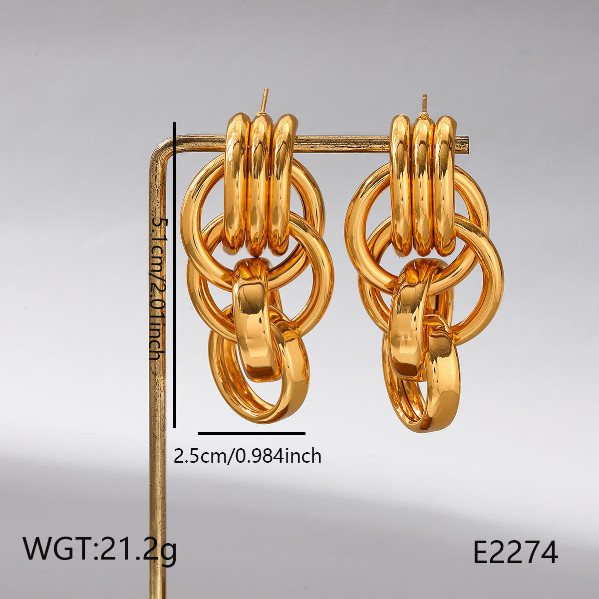 European American 18K Gold Plated Stainless Steel Earrings For Women, Light Luxury High-End Versatile Anti Tarnish Titanium Steel Fashion Jewelry For Daily Commute