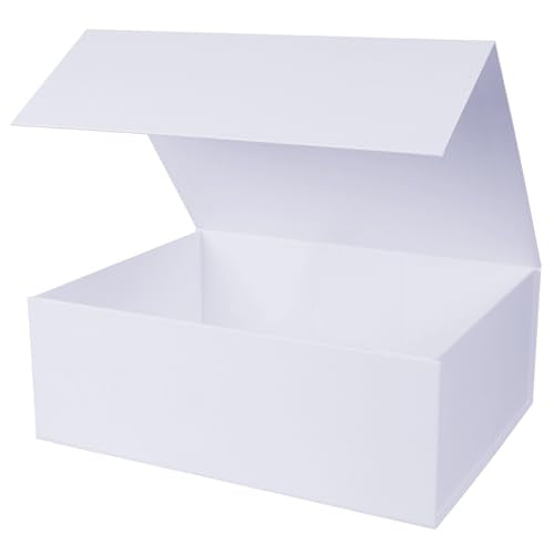 Aimyoo White Collapsible Gift Box with Magnetic Closure Lids 13.8x9x4.3 in, Large Bridesmaid Groomsman Proposal Boxes, Rec...