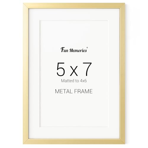 Fun Memories 5x7 Metal Picture Frame - 5 x 7 Metal Photo Frames with 4x6 Removable Mat- Ideal for Wall or Tabletop Display...