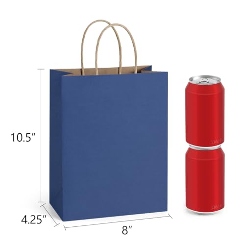BagDream 25Pcs Navy Blue Gift Bags 8x4.25x10.5 Kraft Paper for Gifts, Shopping Retail Merchandise Grocery Sacks, Navy Blue...