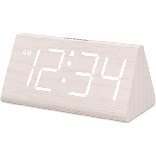 DreamSky Wooden Digital Alarm Clock for Bedroom - Living Room Desk Clock with Large Numbers, Bedside Nightstand Clock with...