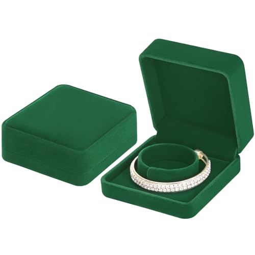 LETURE 2 Pieces Velvet Bracelet Boxes for Jewelry Gift, Classic Jewelry Box Storage Case Organizer Holder for Wedding, Eng...
