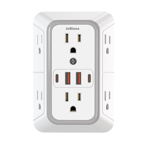 JcBlaon Outlet Extender Surge Protector - 6 Outlet Splitter with 4 USB Ports (2 USB C), Multiple Plug Expander Wall Charge...