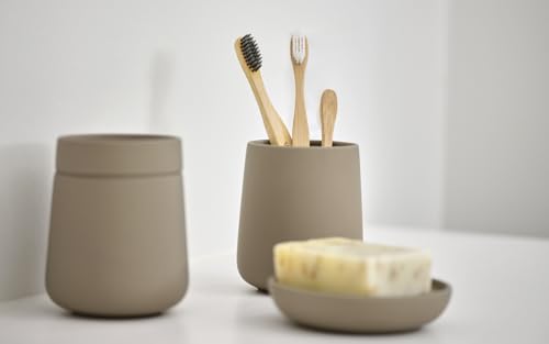Zone Denmark Nova One Ceramic Storage Box with Lid for Bathroom Utensils Such as Cotton Pads & Cotton Buds Diameter 3.3", ...