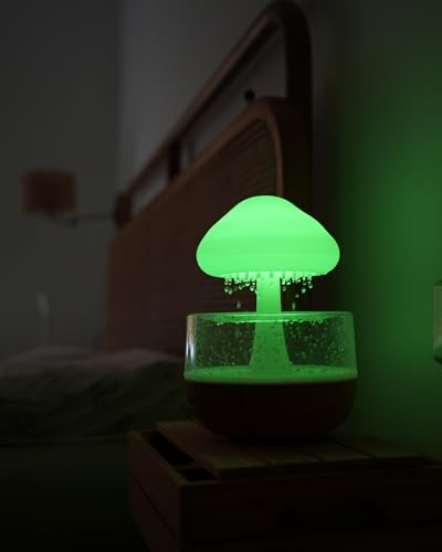 Weljoy Mushroom Cloud Rain Lamp, 7 Color Changing LED Tabletop Fountain with Water Drip Sounds, USB Rechargeable Desk Deco...