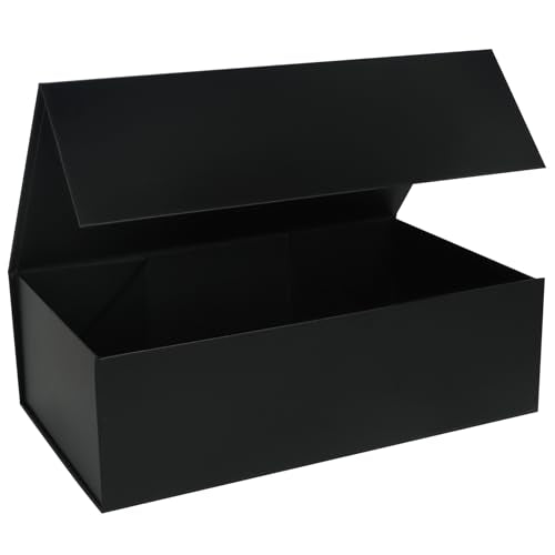LFBOX Black Gift Box with Magnetic Lids 13.8x8.3x4.4 in, Large Bridesmaid Groomsman Proposal Boxes 1 Pack, Collapsible Rec...