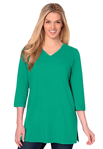 Woman Within Plus Size Perfect Three-Quarter Sleeve V-Neck Tunic