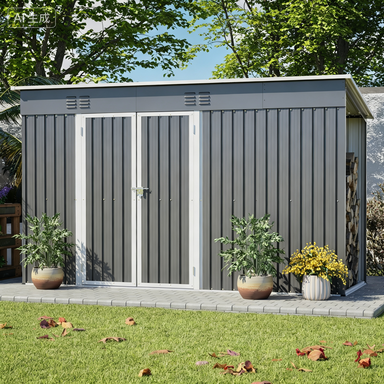 10'x4' Outdoor Metal Storage Shed For Garden Tools Lockable Door With Floor Frame