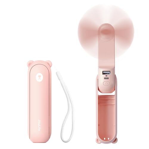 JISULIFE Handheld Mini Fan, 3 IN 1 USB Rechargeable Portable Fan [12-19 Working Hours] with Power Bank, Flashlight, Pocket...