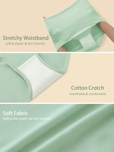 QUASTI Women's High Waisted Underwear Slightly Tummy Control Cotton Panties Full Coverage Postpartum Briefs 4 Pack