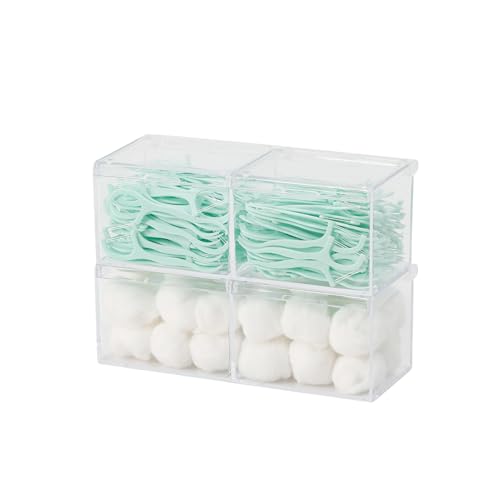 GOXITAX 2 Pack Bathroom Container with Divider, Plastic Vanity Storage Canister Jars with Lid for Cotton Balls, Makeup Pad...