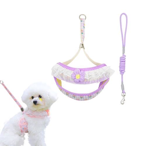 Cat Harness Collar and Leash Set, Sweet Lace Floral Kitten Collar, Escape Proof Puppy Chest Harness, Adjustable Cute Harne...