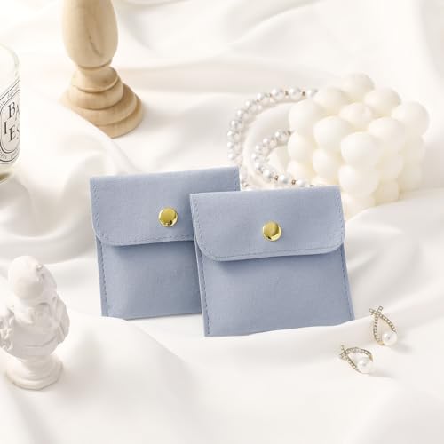 40pcs Blue Microfiber Jewelry Pouch Button Bag 8 x 8cm, Jewelry Packaging Bag Luxury Small Favor Bags Jewelry Gift Bags fo...