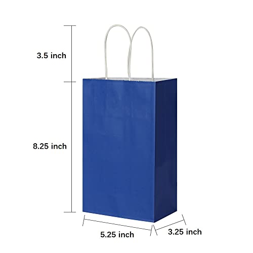 Oikss 100 Pack 5.25x3.25x8.25 Inch Small Royal Blue Kraft Paper Bags with Handles Bulk for Birthday Wedding Party Favors G...