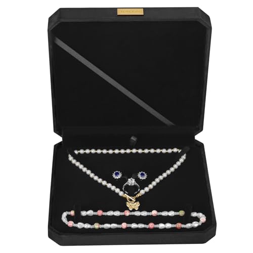 LETURE Large Jewelry Set Gift Box, Velvet Octagonal Necklace Ring Earring Pearl Storage Holder Boxes for Wedding Anniversa...
