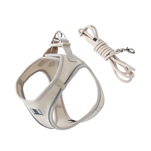 SMALL COMBINATION Adjustable Dog Harness with Leash, Reflective Mesh, No-Pull Design，Matching Lead Rope (Cream-Coloured, S)