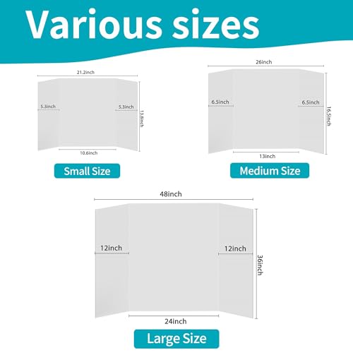 Rsgift 4 Pcs Small Tri-fold Poster Boards with Double Sided Tapes and Cardboard,21.2x13.8 inches,Corrugated Presentation B...