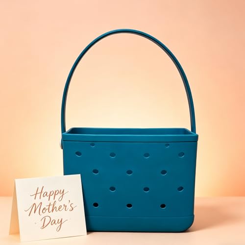 Lopqix Small Rubber Beach Tote Bag, Open Top Portable Outdoor Travel Bag for Beach Picnic Pool Outings
