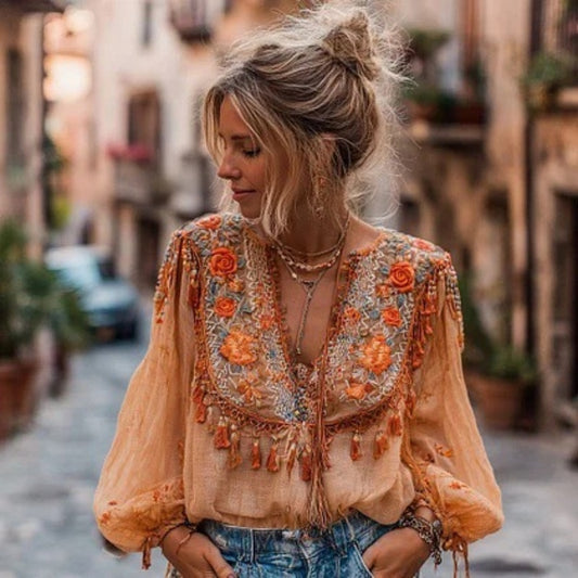 Sweet Effortless Korean-Style Fashion V-Neck Loose Long-Sleeve Shirt