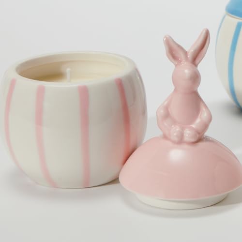 DN DECONATION 3-Pack Easter Bunny Ceramic Jar Scented Candles, Egg Shaped Soy Wax Candles with Rabbit Lid, Spring Home Dec...