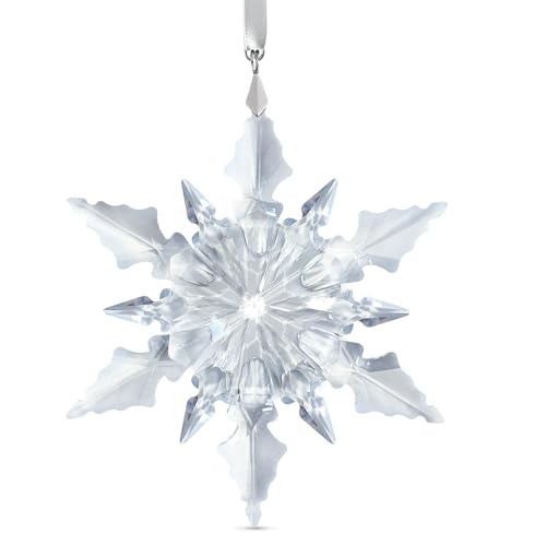 Crystal Snowflake Ornament, Clear Faceted Crystal Ornament with Chain and Rayon Ribbons, Christmas Tree Hanging Decoratio...