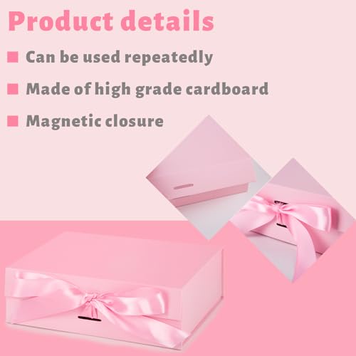 JOHOUSE Pink Gift Box, 10.5" x 7.5" x 3.1" Gift Boxes For Presents With Lids and Magnetic Closure Collapsible for Mother's...