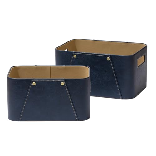 La Jolie Maison Storage Baskets for Organizing, 2 Pack, Luxury Vegan Leather Storage Cube Boxes for Closet Shelf Cabinet B...