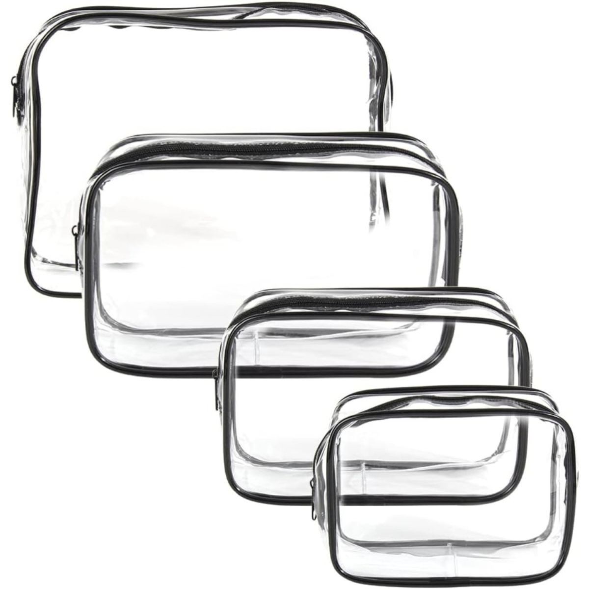 4-Pack Clear PVC Waterproof Toiletry Bags—Large Travel Toiletry Bags, Cosmetic Bags, Wash Bags, Makeup Bags For Men And Women (Small, Medium, Large)