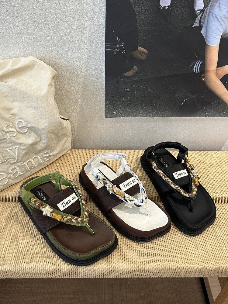Women Boho Beaded Woven Strap Platform Flip Flops, Color Block Magic Tape Sandals, 2026 New Summer Fashion Shoes