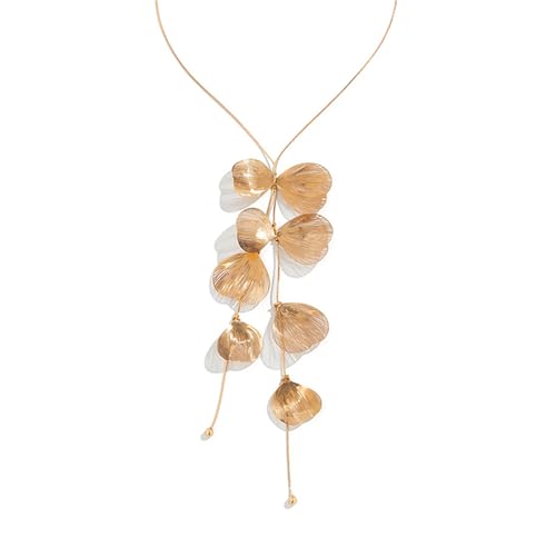 WCRAZYE Gold Flower Statement Floral Necklace Earring Sets for Women Fashion Petal Statement Necklace 14K Gold Plated Larg...